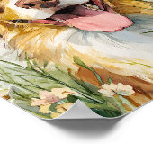 Happy Australian Shepherd in Flowers – 水彩 ポスター (角)