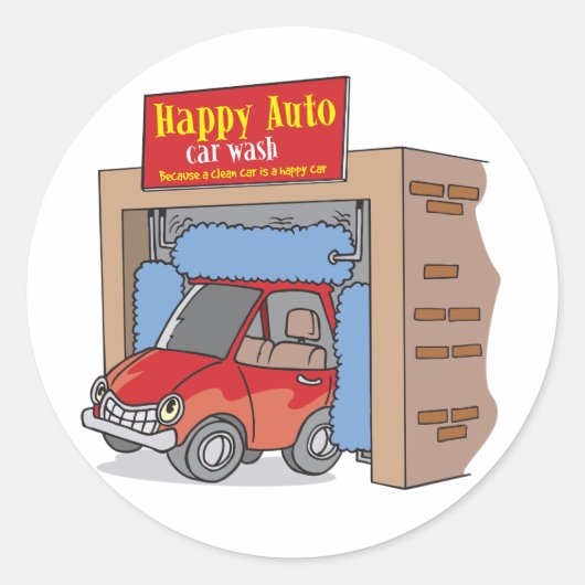 Happy Auto Car Washスタンプ ラウンドシール (正面)