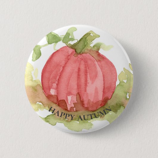 Happy Autumn Pink Pumpkin Halloween 缶バッジ (正面)