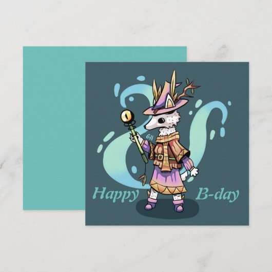 Happy B-day birthday kaart fantasie wolfje (正面/裏面)