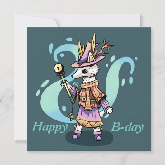 Happy B-day birthday kaart fantasie wolfje (正面)