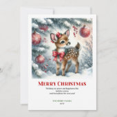 Happy baby deer winter scene snowy forest greeting シーズンカード (正面)