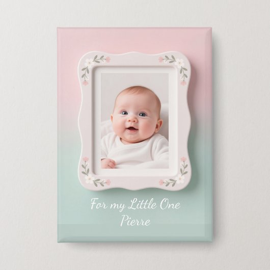 Happy Baby Floral Pink Green Frame 缶バッジ (正面)