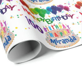 Happy Balloons Add NAME Any Age誕生日 ラッピングペーパー