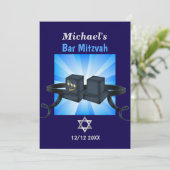 Happy Bar Mitzvah 20XX Tefillin Blue Personalized シーズンカード (スタンド正面)