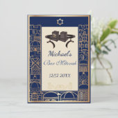 Happy Bar Mitzvah Jerusalem Kotel Tefillin Gold  招待状 (スタンド正面)