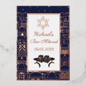 Happy Bar Mitzvah Jerusalem Kotel Tefillin Gold  箔招待状 (正面)