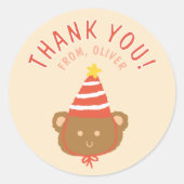 Happy Bear in Party Hat Personalized Birthday Stic ラウンドシール (正面)