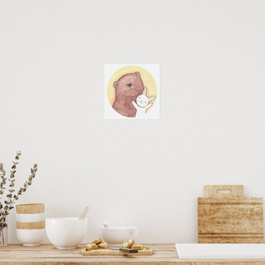 Happy Bear & Rabbit Poster Bear and Bunny Square ポスター (キッチン)