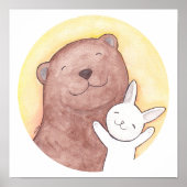 Happy Bear & Rabbit Poster Bear and Bunny Square ポスター (正面)
