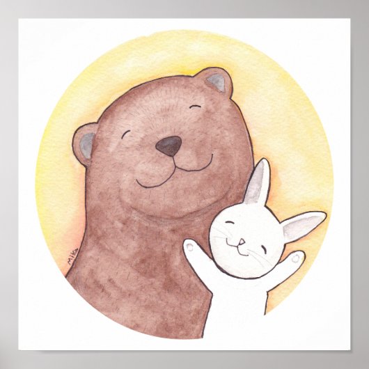 Happy Bear & Rabbit Poster Bear and Bunny Square ポスター (正面)