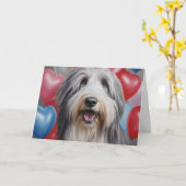 Happy Bearded Collie with Balloons Valentine's Day カード (黄色い花)