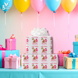 HAPPY BEARTHDAY かわいいテディベア 4歳の誕生日 ラッピングペーパー