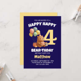 HAPPY BEARTHDAY かわいいテディベア 4歳の誕生日 招待状