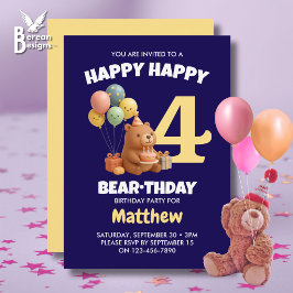 HAPPY BEARTHDAY かわいいテディベア 4歳の誕生日 招待状
