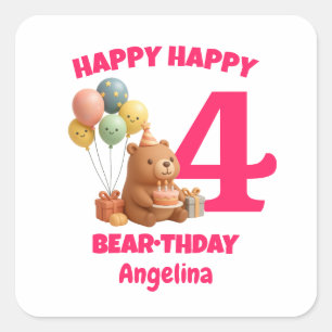 HAPPY BEARTHDAY オリジナルテディベア 4歳の誕生日 スクエアシール
