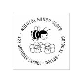 Happy Bee and Flowers Round Business Address 4 ラバースタンプ (インプリント)