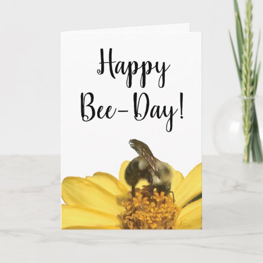 Happy Bee-Day Cute Bee on Flower Photo Birthday カード (正面)