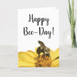 Happy Bee-Day Cute Bee on Flower Photo Birthday カード