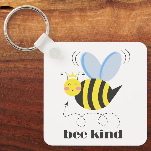 Happy bee princess with crown and shagon Bee Kind キーホルダー (正面)