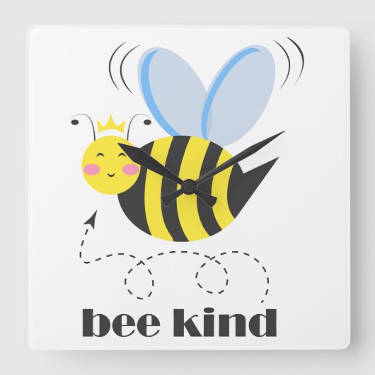 Happy bee princess with crown and shagon Bee Kind スクエア壁時計 (正面)