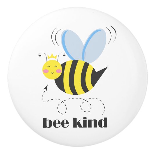Happy bee princess with crown and shagon Bee Kind セラミックノブ (正面)