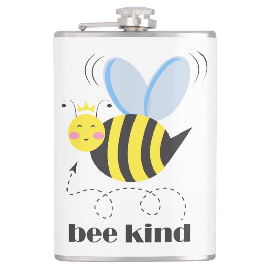 Happy bee princess with crown and shagon Bee Kind フラスク (正面)