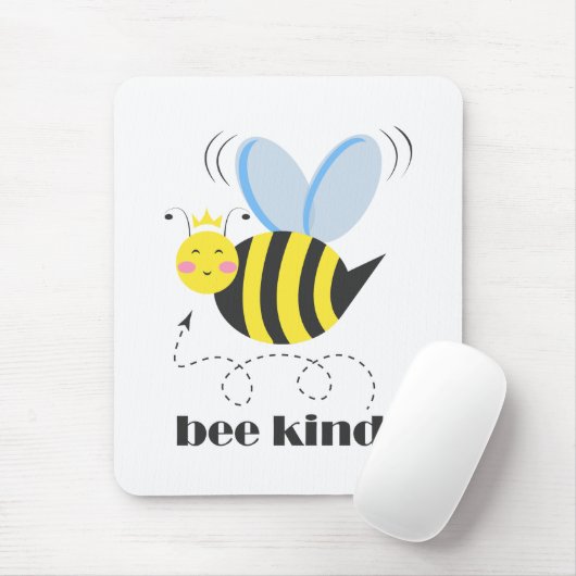Happy bee princess with crown and shagon Bee Kind マウスパッド (マウス)