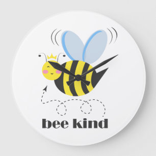 Happy bee princess with crown and shagon Bee Kind ラージ壁時計