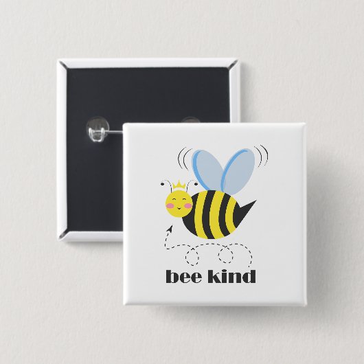 Happy bee princess with crown and shagon Bee Kind 缶バッジ (正面&裏面)