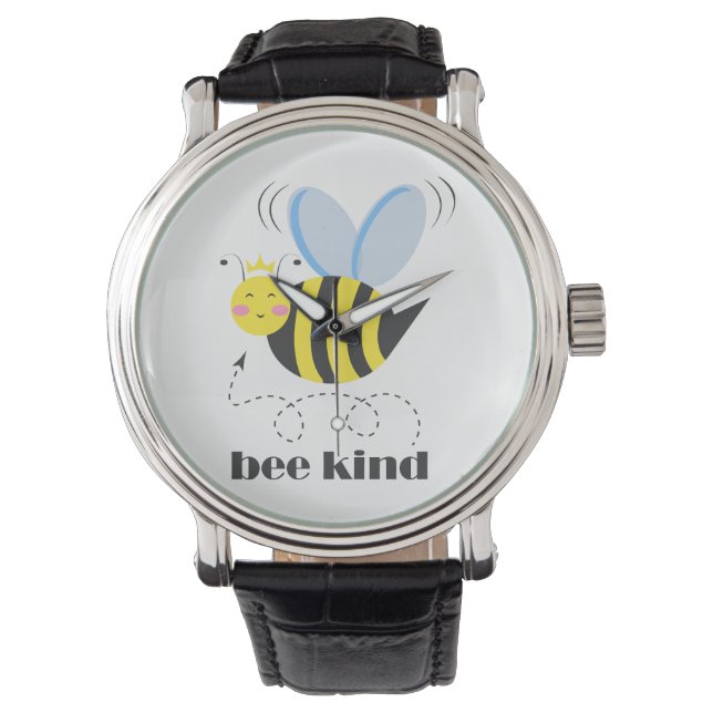 Happy bee princess with crown and shagon Bee Kind 腕時計 (正面)