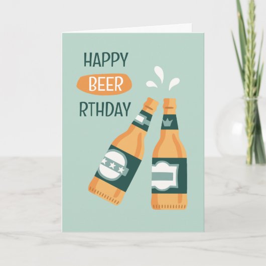 Happy beer-thday beer bottles punny birthday card カード (正面)