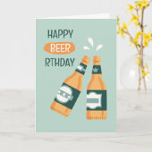 Happy beer-thday beer bottles punny birthday card カード (黄色い花)