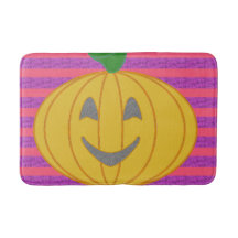 Happy Big Modern Orange Pumpkin on Purple and Pink