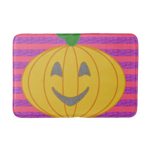 Happy Big Modern Orange Pumpkin on Purple and Pink バスマット (正面)