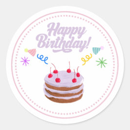 Happy Birth Day Cake Sticker  ラウンドシール