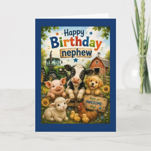Happy Birthday お甥さん 農場の動物たち カード (正面)