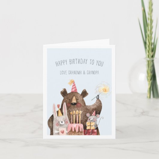 Happy Birthday | かわいいキッズパーティーの動物たち カード (正面)