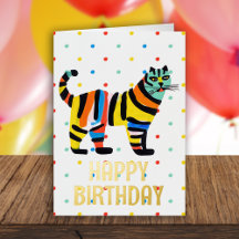 Happy Birthday かわいい カラフル 虎 猫 ブランケット