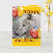 HAPPY BIRTHDAY オオカミ 動物 フクロウ カード (黄色い花)