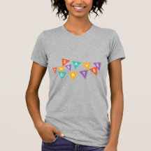 "Happy Birthday" カラフルガーランド グラフィックTシャツ レディース