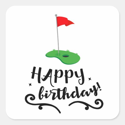 Happy Birthday ゴルフフラグ スクエアシール (正面)