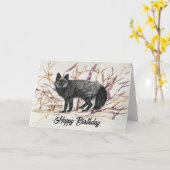 Happy Birthday シルバーフォックス 動物 カード (黄色い花)