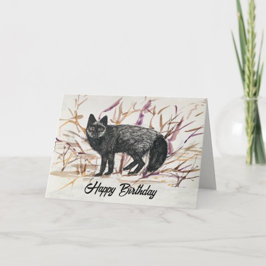 Happy Birthday シルバーフォックス 動物 カード (正面)