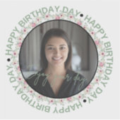 Happy Birthday | シンプルな写真ラベル 丸型 シール (正面)
