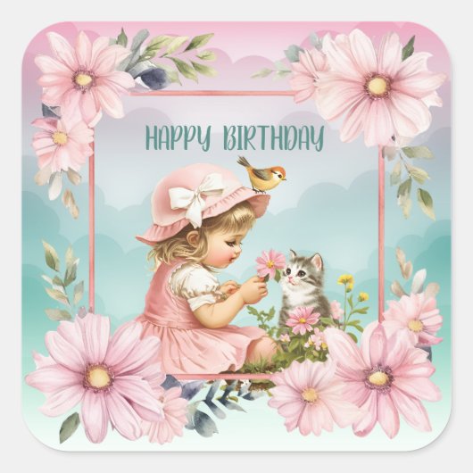 Happy Birthday  スクエアシール (正面)