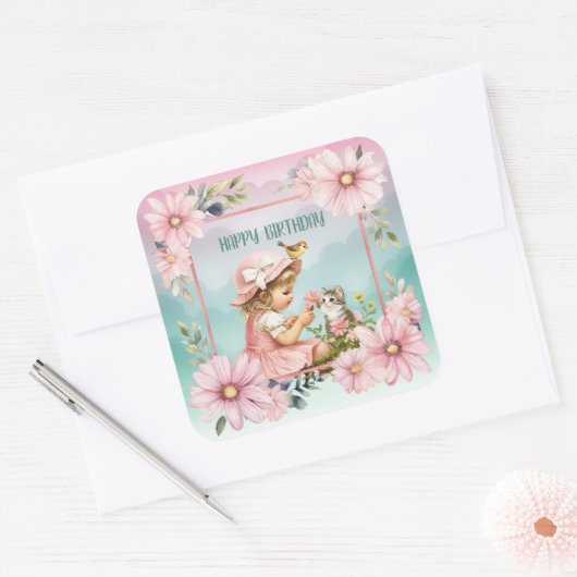 Happy Birthday  スクエアシール (封筒)