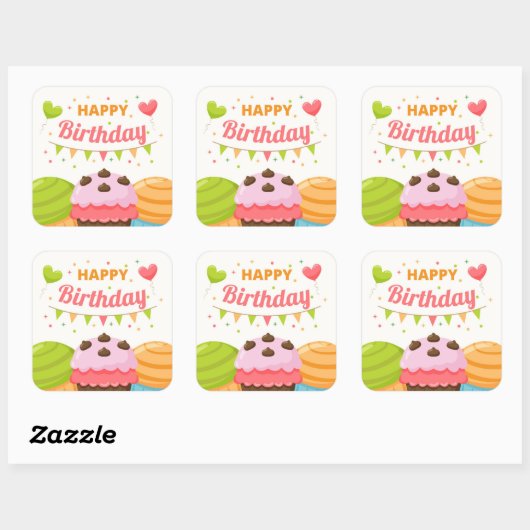 Happy Birthday スクエアシール (シート)