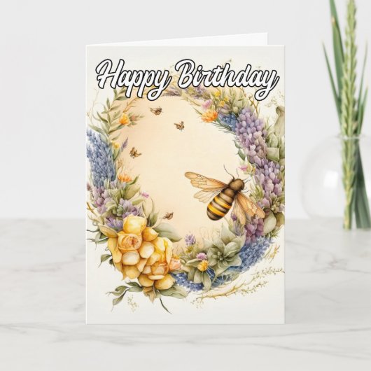 Happy Birthday | 春のマルハナバチコラージュ カード (正面)