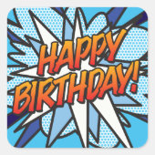 HAPPY BIRTHDAY 楽しいレトロ漫画 スクエアシール (正面)